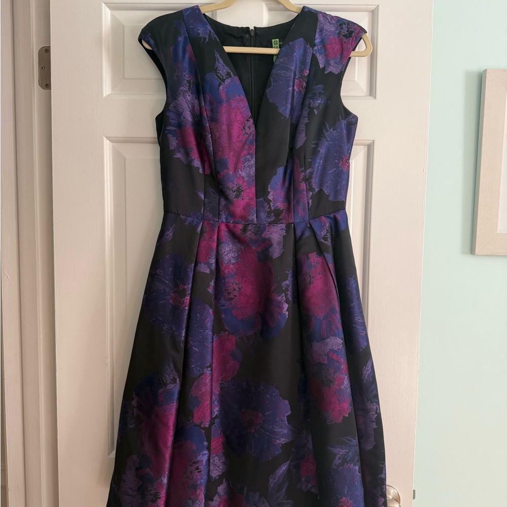Carmen Marc Valvo Black Dress with Purple and Pink Floral